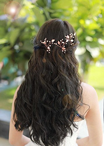 Missgrace Bridal Crystal Leaf Rose Gold Hair Pins Women Crystal Headpiece Wedding Rose Gold Leaf Hair Pins Clip Hair Jewelry Wedding Hair Accessories (Pack Of 3) #TOP1