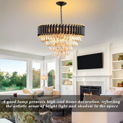 Image of Zingy Modern Ceiling Lamp 4-Tier Round Crystal Chandelier for Living Room | Modern Ceiling Light Jhumar for Hall for Home Decoration + 3 Color LED Light (Black Gold, 500MM) R