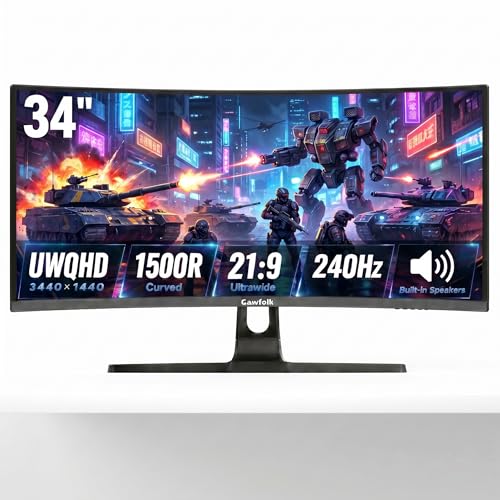 Gawfolk 34" Ultrawide Curved Monitor 240Hz, UWQHD 3440x1440 Curved 1500R