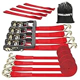 AWELCRAFT Ratschengurte (4 Stück) – 2041 kg Bruchfestigkeit, 3,8 cm × 38,1 cm, robuste Spanngurte mit gepolsterten Griffen, doppelten J-Haken und weichen Schlaufen zum Bewegen von Motorrädern,