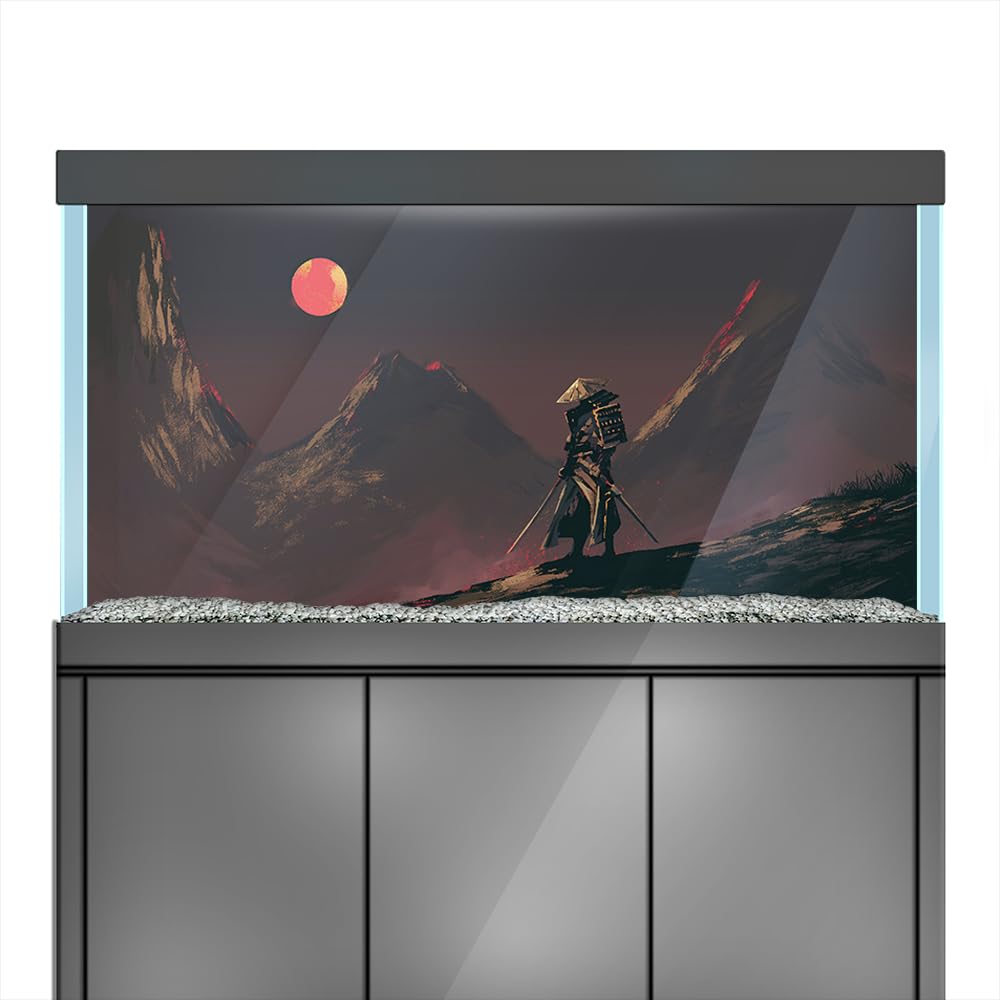 LYYAB Aquarium Background Stickers - Japan Warrior Samurai - Fish Tank Reptile Terrarium Decor Poster (100 x 50 cm / (39.3 x 19.6 inches))