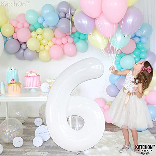 Image of KatchOn White Number 6 Balloon 40 Inch | 6th Birthday balloon for 6th Birthday Decorations, Six balloon Number, 6 Year Old Balloons for 6 Year Decorations
