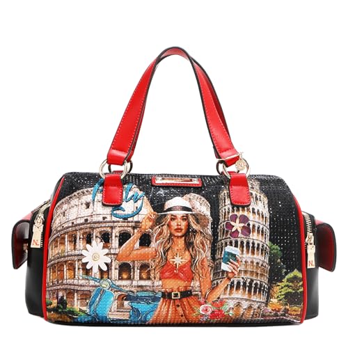 Nicole Lee Martha Travels Italy Wide Handbag, Vegan Leather, Rhinestone Embellished2