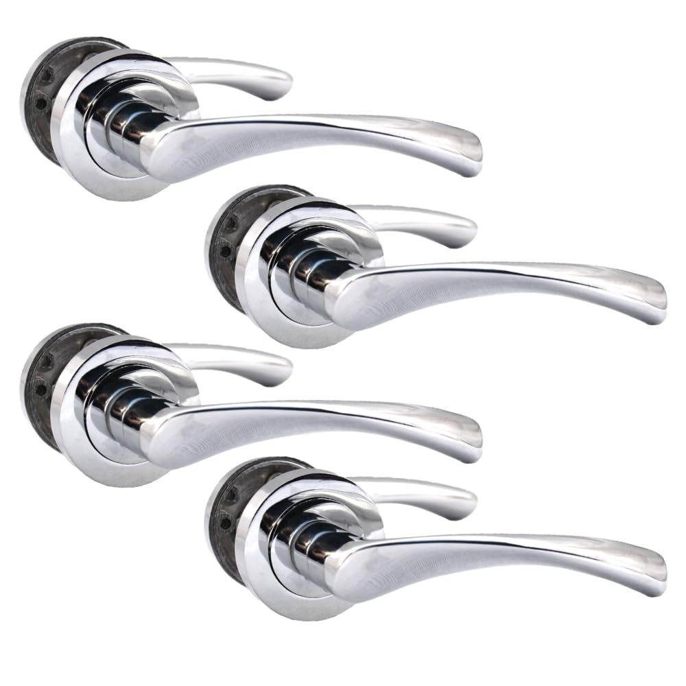 Epsom Door Handle Internal Polished Chrome Twist Door Handle Set, Interior Latch Lever on Rose, Door Latch Chrome, Door Handle Latch, Privacy Lockable Handle for Bathroom, Bedroom, Front Door 4 Set