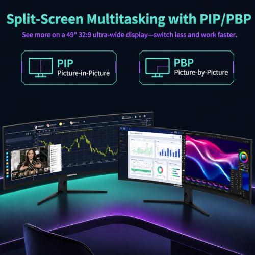 Image of Deco Gear 49 inch Curved Super Ultrawide Dual QHD Monitor 5120x1440 240 Hz 1000R E-LED HDR Adaptive Sync HDMI 2.1 DisplayPort 1.4 PIP PBP Overdrive Gaming Workstation Display