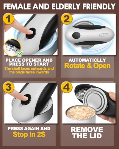 Electric Can Opener, One Touch Safety Automatic Can Opener, Smooth Edge Hands Free Rechargeable Can Opener for Most Cans, Kitchen Gadget for Seniors & Arthritis (Glossy Black and Matte White) - Image 2