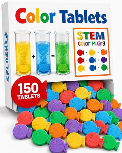 SplashEZ STEM Bath Color Tablets for Kids 150 Count - Fizzy Bath Bombs for Kids and Bath Toys for Toddlers Non Toxic Fragrance Free No Tub Staining Easy Clean Toys for Kids