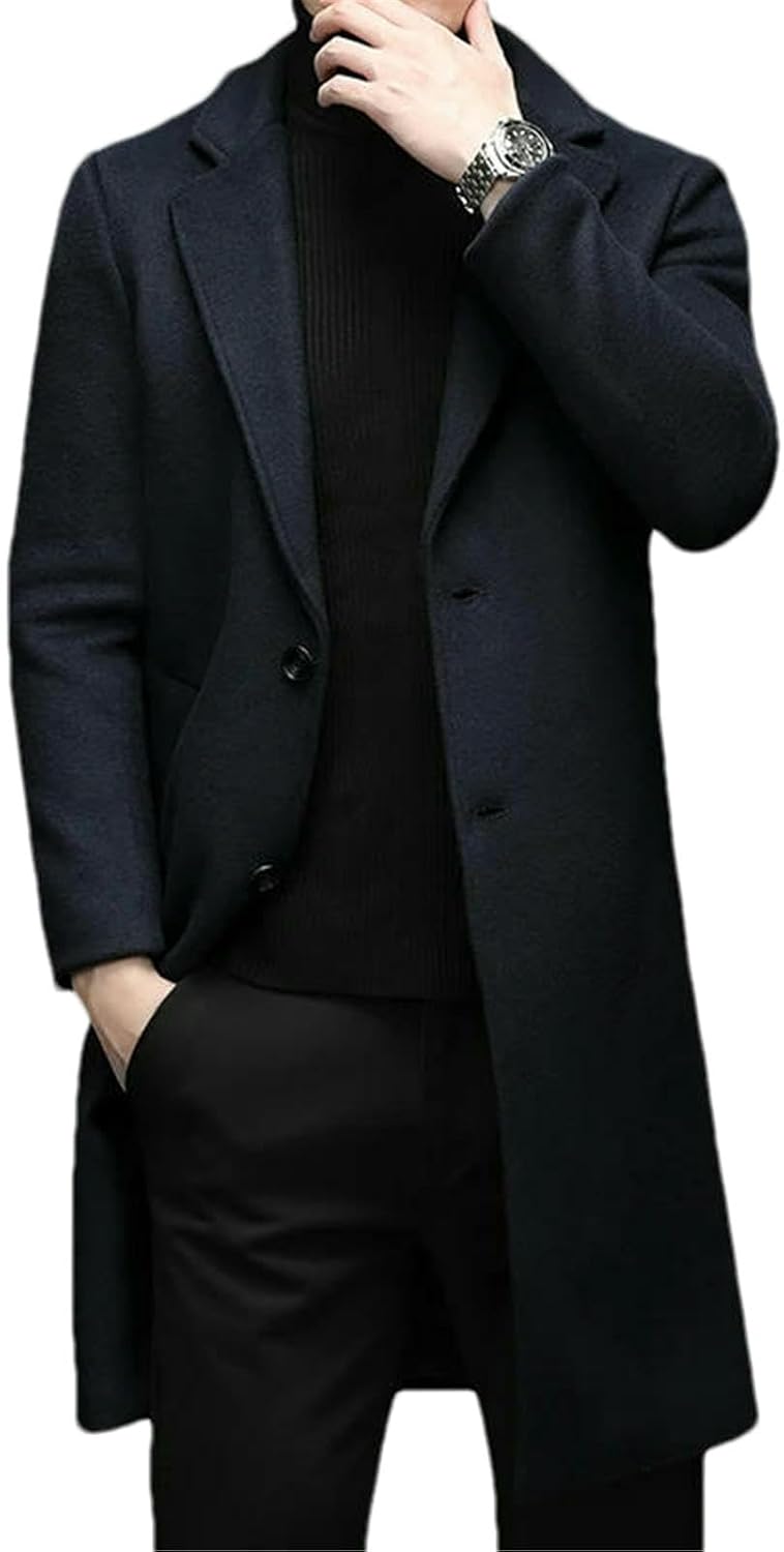 Winter Long Coat Mens Street British Thick Cashmere Jacket Street British Man Wool Blend Trench
