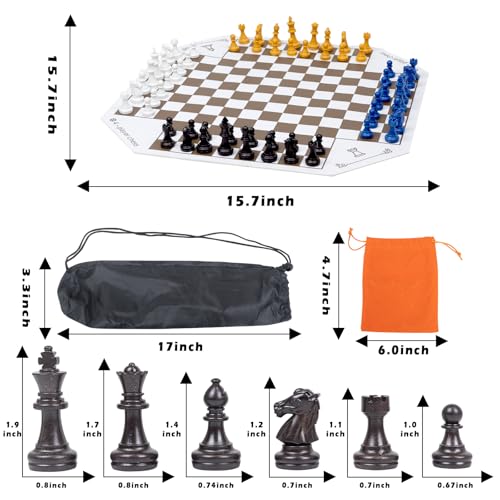 Juego de mesa de ajedrez para 3 o 4 jugadores con tablero de cuero miniatura 2