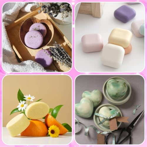 Image of Sakolla 3 Pack Silicone Soap Molds, 4 Cavities Heart, Square, Round and Oval Silicone Molds for Handmade Soap, Candle and Mousse Cake (Pink, Green, Purple)