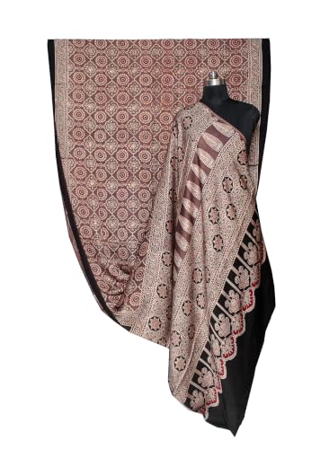Image of Ethnics of Kutch Womenss Ajrakh Modal Silk Natural Dye Hand Block Print Saree with Blouse Piece - 5.5 Mtr Length