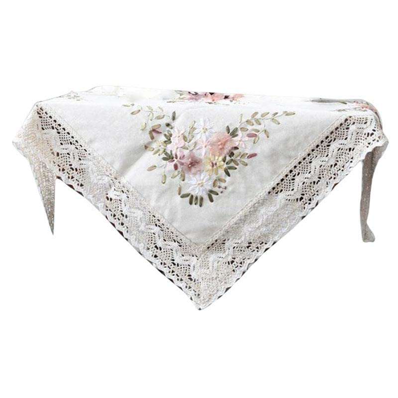 Image of Printed Stamped Cross Stitch Tablecloth Kit for Embroidery Farmhouse Floral Tablecloth Embroidery, White, 90x90cm