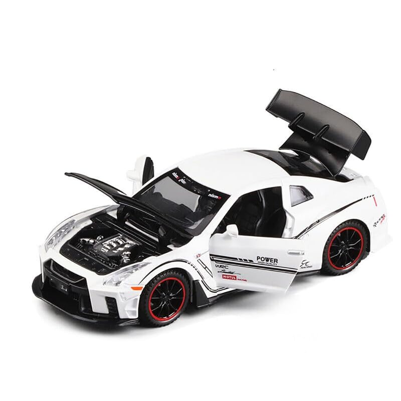 Image of Kids Model 1:32 Nessan R35 Die Cast Metal Car Pull Back Action Opening Doors with Realistic Engine Sound Lights Toy Car Gift for Boys - Multi