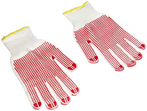 Jah Baumwoll/Polyamid-Feinstrickhandschuh mit Noppen (weiß/rot) – mittelschwer & griffsicher – für Kommissionierung, Versand & Regalservice