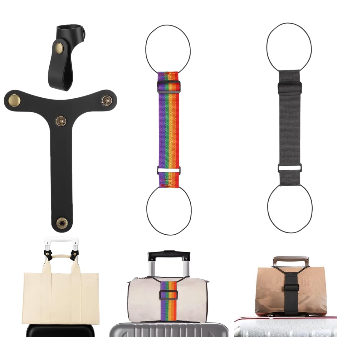Luxeeva® 3-Piece Luggage Straps Set for Suitcases - Rainbow, Black Nylon & PU Leather, Adjustable Security Belt Straps | Dual Elastic Loops for Easy Identification & Multi-Purpose Travel Use-image-26