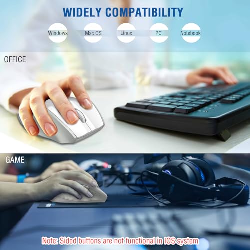 Image of E-YOOSO Wireless Mouse for Laptop, Portable Optical Computer Mouse, 6 Buttons, Cordless 2.4GHz with USB Receiver, 5-Level 4800 DPI, 18 Months Battery Life, for PC, Chromebook, Windows, Mac(White Gray)