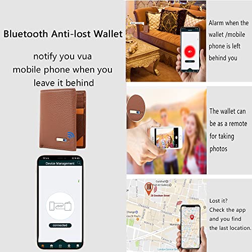 Anti-Lost Bluetooth Wallet Tracker & Finder, Mens Slim Minimalist trackable Cool leather wallet Credit Card Holder Gifts with Box (Brown)2