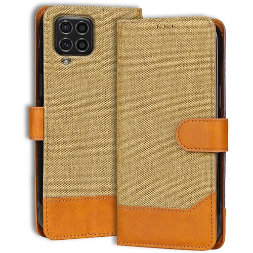 Image of Accesorios Flip Cover for Samsung F62 | Denim & Leather | Luxury Wallet Folio | Two-Tone Design | Shockproof Wallet Style Flip Case for Samsung Galaxy F62 (Light Brown)
