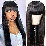 TUNEFUL Wigs with Bangs Silky Straight Human Hair Wigs for Black Women 20 Inch Wig with Bangs 10A...