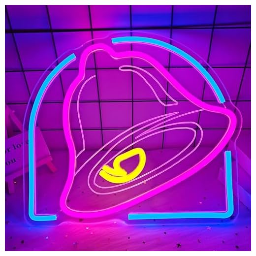 Taco Neon Sign Bell Neon Led Sign Taco Party Decorations Dimmable Led Tacos Neon Light Up Sign for Tacos Lover Home Kitchen Bar Coffee Shop Business(Pink Blue)