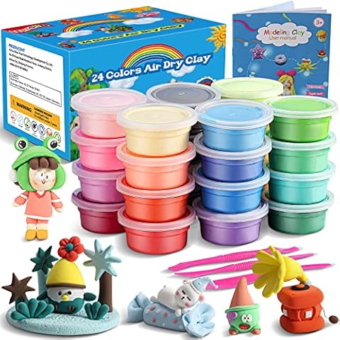 Air Dry Clay, 24 Colors Ultra Light Modeling Clay, iFergoo Magic Clay DIY Creative Modeling Dough with Project Booklet Cover