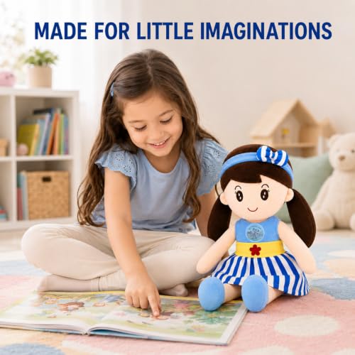 Image of Cute Doll 45 cm for Kids, Soft Plush Doll with Stylish Dress, Huggable Stuffed Toy for Girls and Boys, Birthday Gift, Room Decor, Pretend Play and Storytelling Companion, Blue Soft Toy