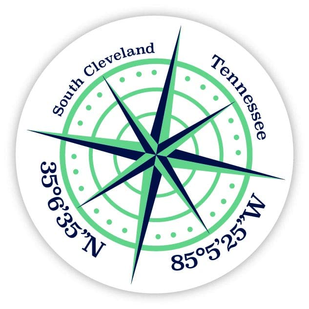 South Cleveland Tennessee 2-Inch Vinyl Decal Sticker Latitude Longitude Compass Design