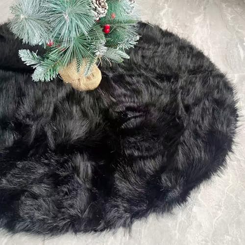 Amidaky 36 Inch Christmas Tree Skirt - Fluffy Faux Fur Black Tree Skirt, Black Plush Xmas Holiday Decor for Parties, Small Round Tree Skirt