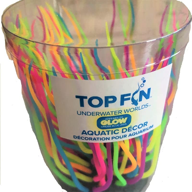 1-Count Top Fin Silicone Glow Rainbow Color Aquarium Decor. This Silicone Bright Colors Glow in The Dark When Lights are Out. Also Adds Color to Your Aquarium Plus Adds Shelter for Your Fish.