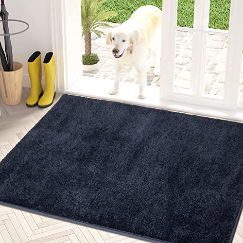 PURRUGS Dirt Trapping Door Mat 34" x 59", Non-Slip Machine Washable Entry Rug, Shoe Scraper, Dog Doormat, Super Absorbent Welcome Mat for Front & Back Door, Muddy Shoes & Paws, Navy Blue
