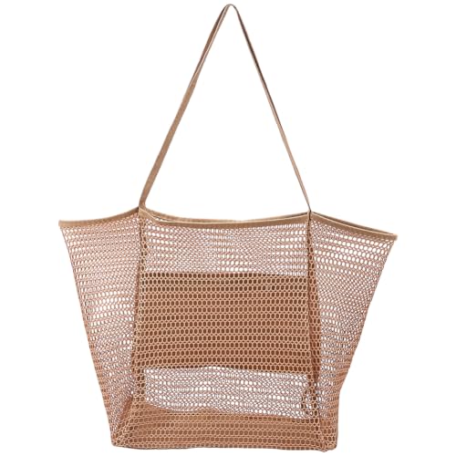 Image of Mesh Beach Bags for Women Summer Travel Tote Bag with Large Inner Pocket Foldable Sandproof Woven Shoulder Handbag Lightweight Vacation Cruise Tote for Beach Swimming Pool Poolside Gym
