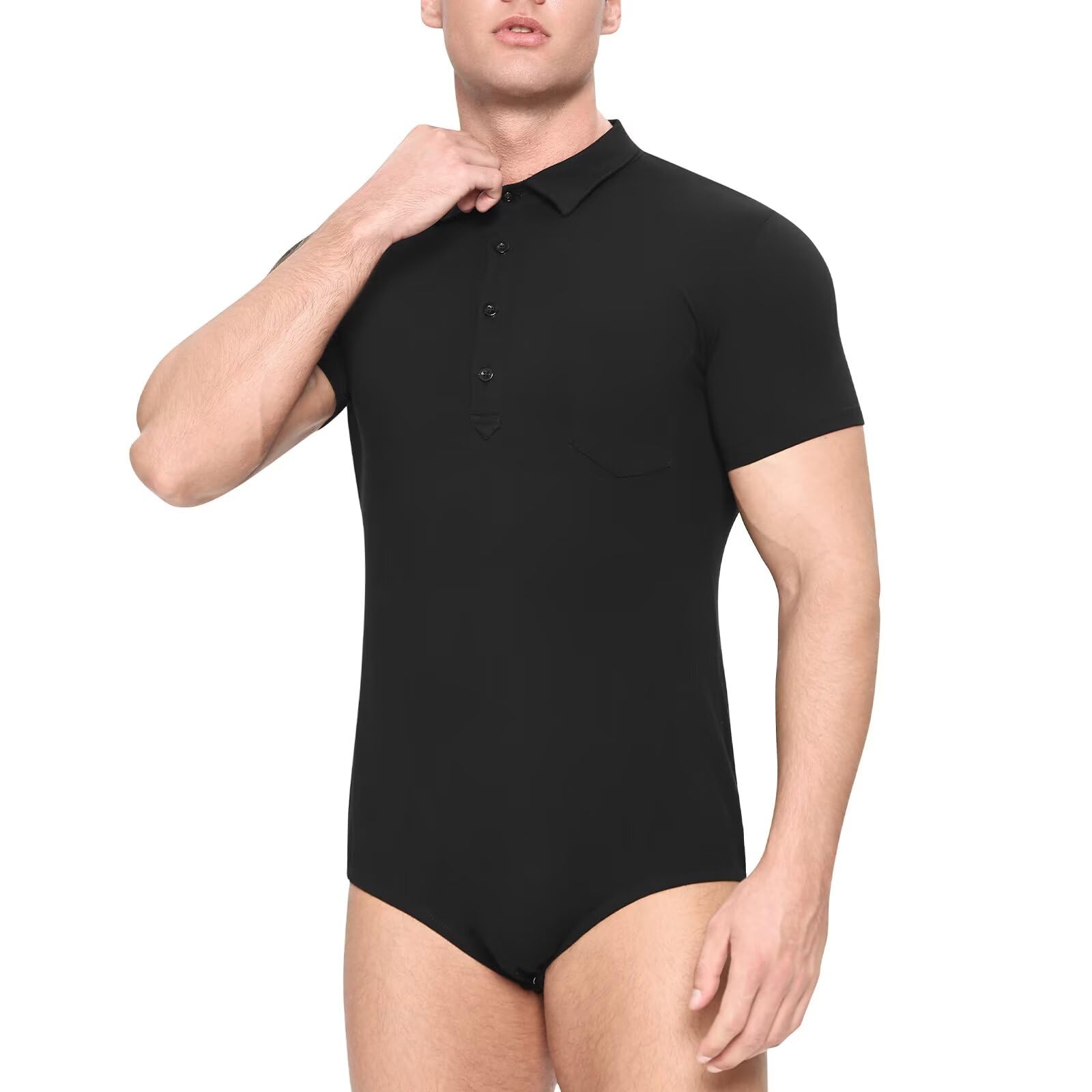 Landofgenie Herren-Body aus Baumwolle Kurzarm mit Polo-Kragen Bodysuit für Business & Freizeit