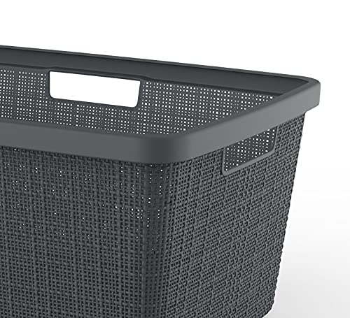 Curver Jute Woven Effect 70% Recycled Rectangular Laundry Basket 46 Litres – Grey - Image 4