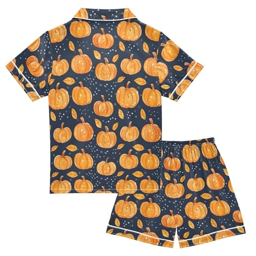 Thanksgiving Pumpkin Fall Leaf Pajamas Set Soft Satin Pjs Sets 2 Piece Short Sleeve Sleepwear Casual Loungewear2