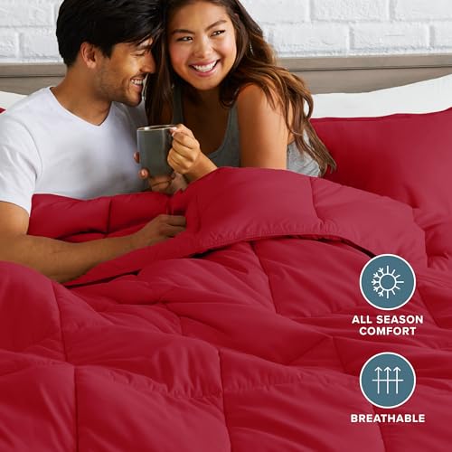 Image of Bare Home Comforter Set - Full Size - Goose Down Alternative - Ultra-Soft - Premium 1800 Series - All Season Warmth (Full, Red)