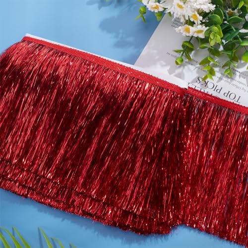MAYJOYDIY 10m Red Tinsel Fringe Trim 15cm Width Metallic Fringe Trim Shiny Tinsel for DIY Dress Clothing Sewing Crafts Costumes Party Decoration - Image 4
