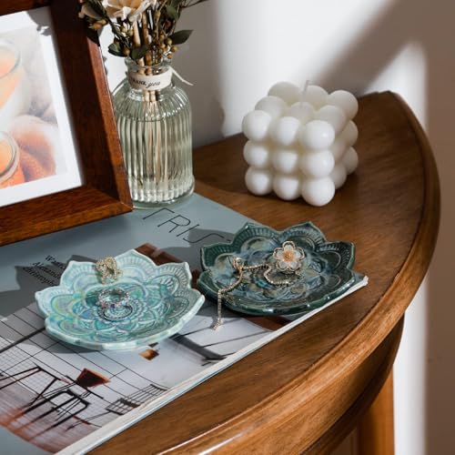Image of Small Green Mandala Trinket Dish Jewellery Dish Tray, Ceramic Decorative Ring Holder Dish, Gifts for Women, Friend, Mum, Girls, Her, Birthday Christmas Valentines' Mothers' Day Present