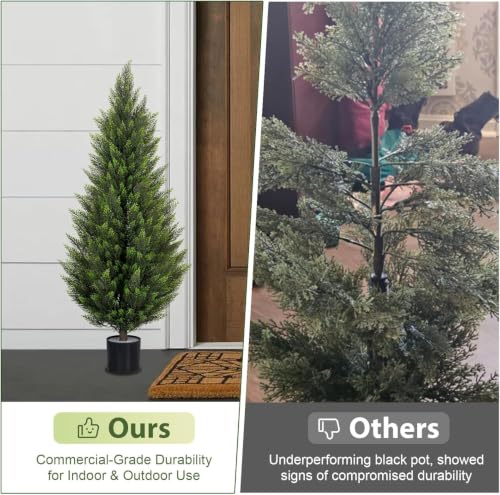 Image of VIVATREES 2Pack 3FT Artificial Cedar Trees in Pots, UV Resistant Faux Evergreen Plants for Indoor Outdoor Decoration, Modern Porch & Entryway Greenery