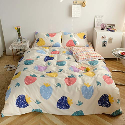 TOPTREE Strawberry Bedding Aesthetic Bedding Kawaii Bedding Strawberry Bed Sheets Cute Strawberry Bedding Cute Strawberry Bed Sheets 100% Cotton Anime Strawberry Twin Duvet Cover