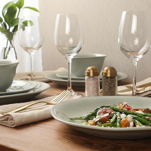 Image of Gibson Elite Port Barton Plates and Bowls Sets, 12-Piece Stoneware Dinnerware Sets, Reactive Glaze Dish Set - Green