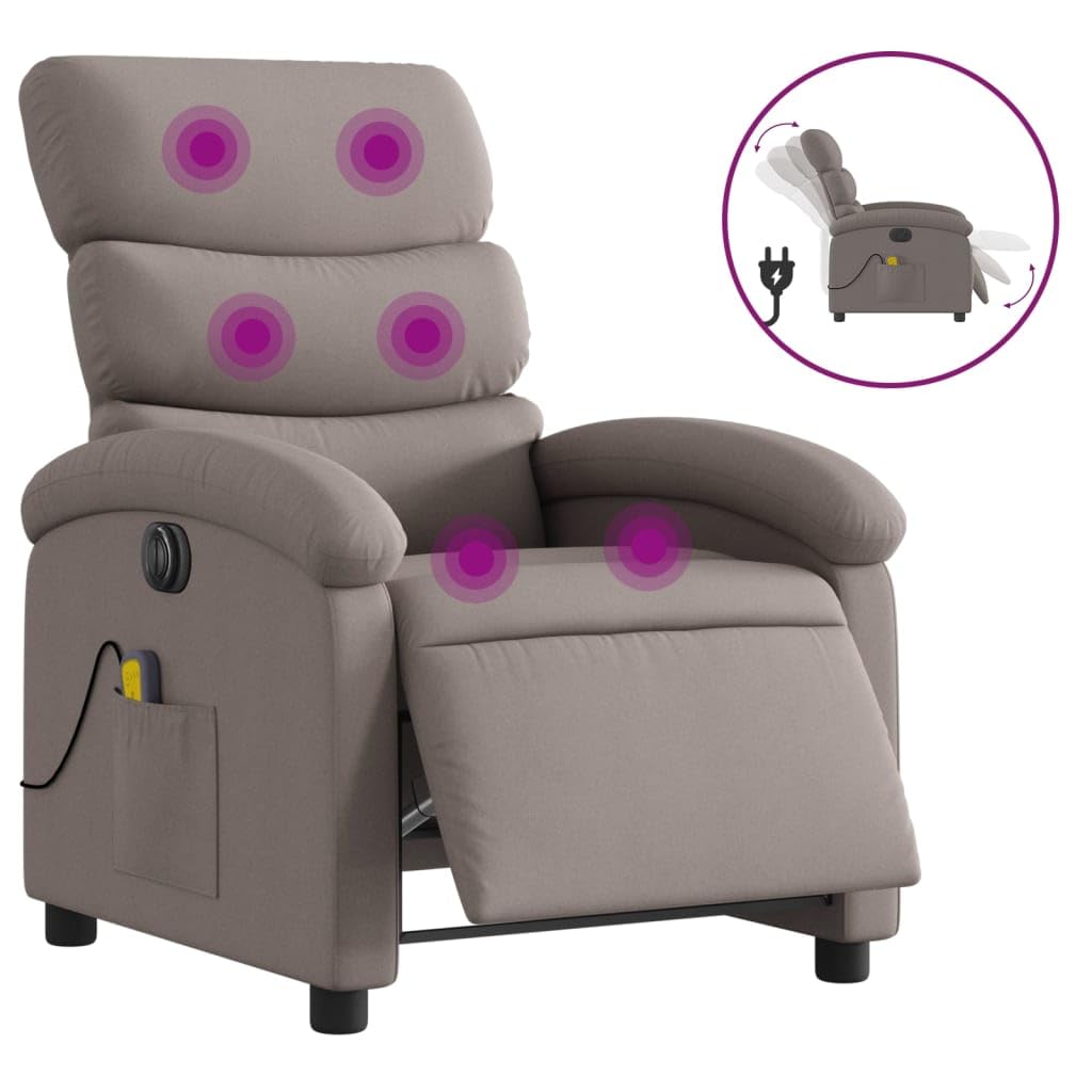 KOIECETA Massagesessel Elektrisch Relaxsessel mit Liegefunktion Vibrationsfunktion Fernsehsessel für Wohnzimmer Liegesessel TV Sessel Stoff (Taupe)