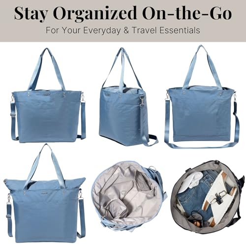 Image of Baggallini Carryall Tote - Lightweight Nylon Zipper Top Weekender Travel Beach Bag w /Luggage Sleeve