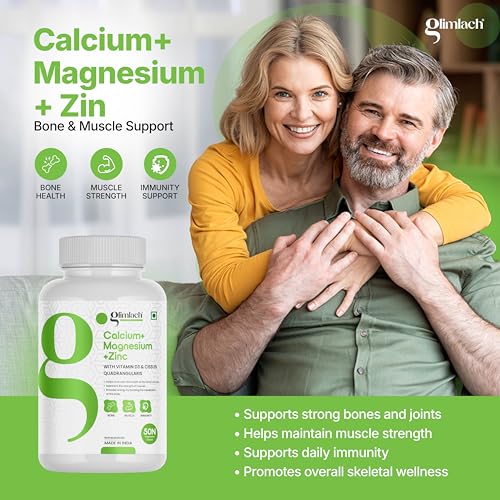 Image of GLIMLACH Calcium Magnesium & Zinc, Omega 3 Fish Oil 1300mg 550 mg EPA & 350 mg DHA for Brain, Heart, Eyes, Bone Health & Joint Support, Daily Nutrient Combination with Essential Minerals and Omega 3