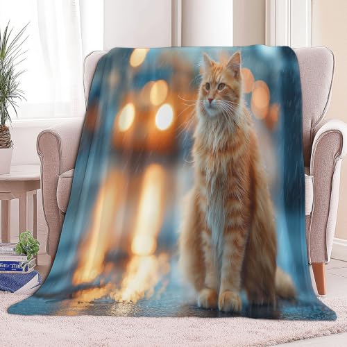 Plaid chat orange bleu jeté de canapé idéal pour vos soirées cocooning - 4
