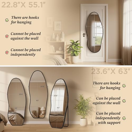 Image of Dorlicecass Mirror Full Length - Irregular Full Body Mirror Standing or Leaning or Wall Hanging 63 inchx 24 inch Asymmetrical Aviation Aluminum Alloy Frame Unique for Bedroom, Living Room, Cloakroom, Entryway