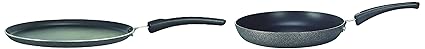 Prestige Aluminium Omega Select Plus Non-Stick Omni Tawa, 25cm , Black & Prestige Omega Select Plus Non-Stick Aluminium Fry Pan, 20cm, Black (Small Size)-(Non Induction)