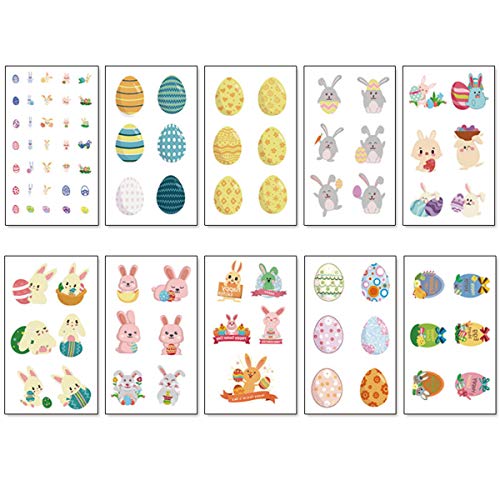 Kids Easter Temporary Tattoos Stickers for Body Face Arms Children Easter Parties Accessories Baby Girl Boy Water Transfer Tattoo Stickers Cute Rabbit Egg Temporary Tattoo Body Art Accessories（10 Sheets）