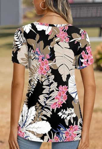 Image of CATHY 2026 Women Tops Summer Short Sleeve Tunic V Neck T-Shirts Loose Casual Floral Blouse S-4XL