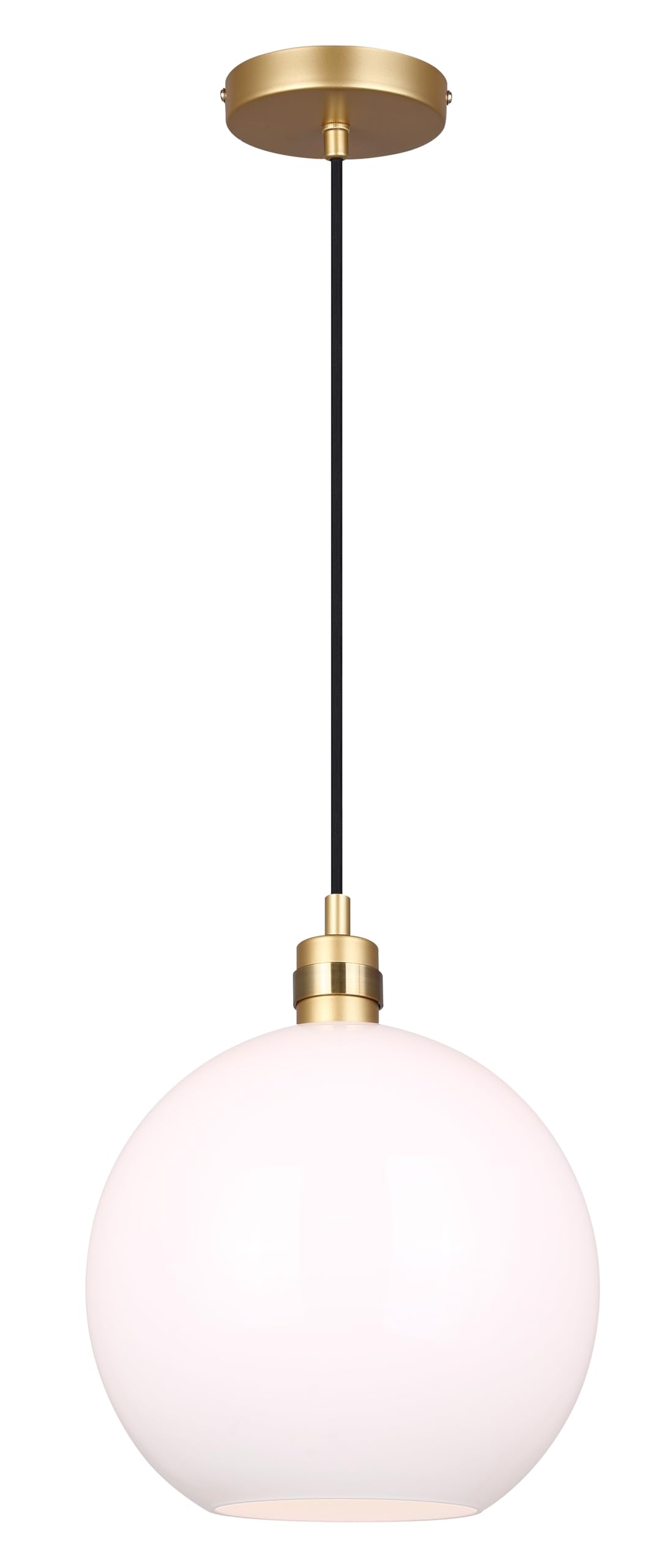 Canarm Monroe Mid-Century Modern 1-Light Rod Pendant, Gold Finish with Shiny Opal Glass, Adjustable Ceiling Light for Kitchen & Dining Room