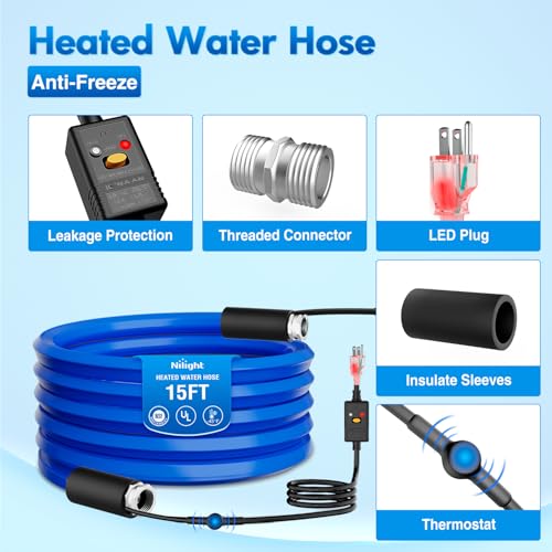 Image of Nilight 15FT Heated Water Hose RV 5 /8 inchInside Diameter -45F Freeze